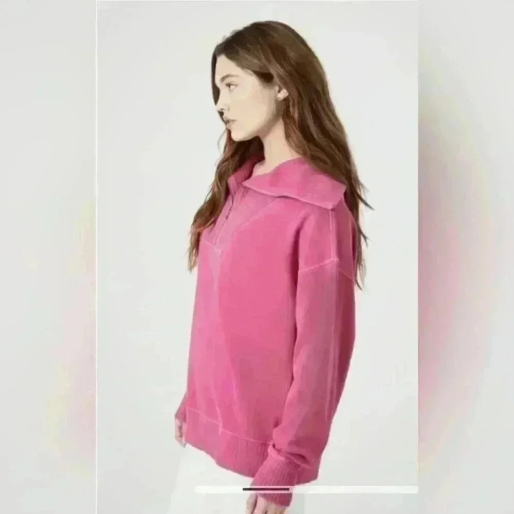 Forever 21 dusty pink 3/4 zip front pullover retro sweat shirt size medium - Picture 2 of 4